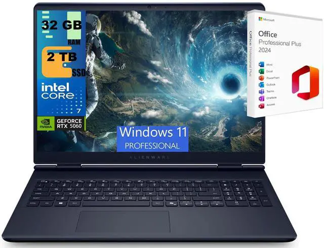 Main image of Alienware 16 Gaming Laptop, 16" QHD+ (2560 x 1600) 120Hz, Intel Core 7 240H 10 cores Processor, NVIDIA GeForce RTX 5060 8GB GDDR7, 32GB DDR5  2TB PCIe SSD, Wi-Fi 7, Windows 11 Pro ,Office 2024 License