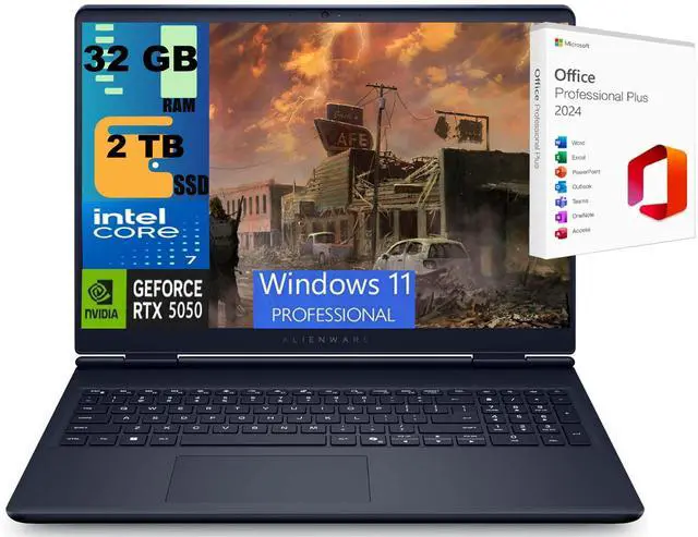 Alienware 16 Aurora Gaming Laptop, 16" QHD+ 120Hz Display, Intel Core 7 240H 10 cores Processor, GeForce RTX 5050 8GB GDDR7, 32GB DDR5 2TB PCIe SSD, Wi-Fi 7, Windows 11 Pro ,Office 2024 License