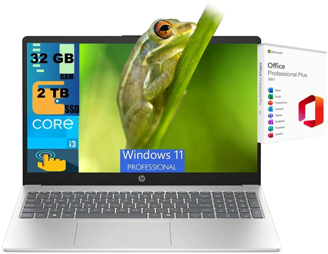 Main image of HP 15 Laptop, 15.6" HD Touchscreen, Intel Core i3-1315U 6-Core Processor, Intel UHD Graphics, 32GB DDR4 2TB PCIe SSD, Wi-Fi 6 - Bluetooth 5.3, Windows 11 Pro, Office 2021 License