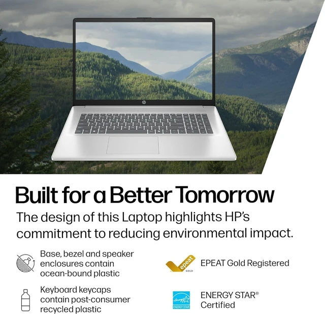 Alt view image 5 of 6 - HP 17 Laptop, 17.3" HD+1600 x 900Touchscreen, Intel Core 5 120U 10-core Processor, Intel Graphics, 32GB DDR4 2TB PCIe SSD, Wi-Fi 6 & Bluetooth, Windows 11 Pro