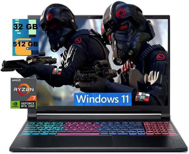 Main image of Acer Nitro V 16S Gaming Laptop, 16" WUXGA 180Hz Display, AMD Ryzen 7 260 8-core Processor, NVIDIA GeForce RTX 5060 8GB GDDR7, 32GB DDR5 512GB PCIe SSD, Wi-Fi 6, Windows 11