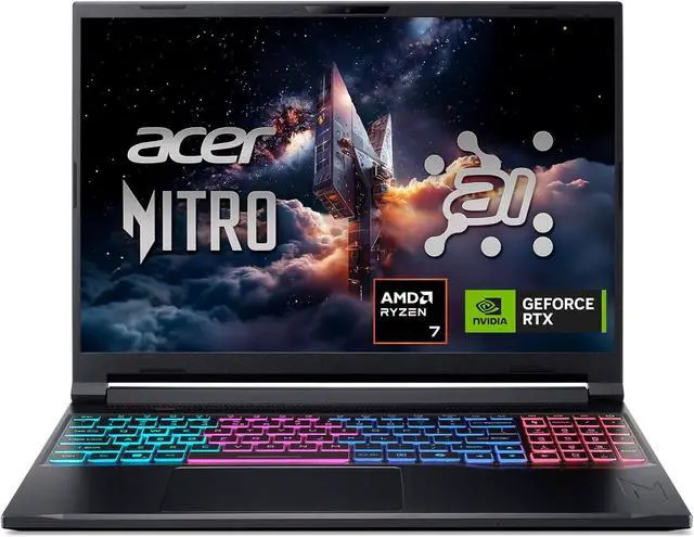 Alt view image 2 of 6 - Acer Nitro V 16S Gaming Laptop, 16" WUXGA 180Hz Display, AMD Ryzen 7 260 8-core Processor, NVIDIA GeForce RTX 5060 8GB GDDR7, 16GB DDR5 512GB PCIe SSD, Wi-Fi 6, Windows 11