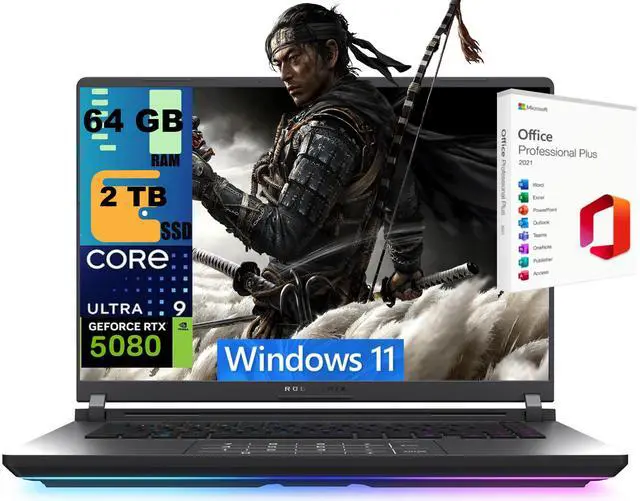 Main image of ASUS ROG Strix G16 Gaming Laptop, 16" 2.5K 240Hz, Intel Core Ultra 9 275HX 24 cores Processor, NVIDIA GeForce RTX 5080 16GB GDDR7, 64GB DDR5 2TB PCIe SSD, Wi-Fi 7, Windows 11, Office 2021 License