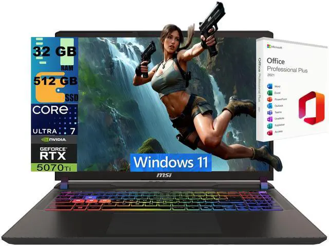 Main image of MSI Vector 16 Gaming Laptop, 16" WQXGA 240Hz, Intel Core Ultra 7 255HX 20 Cores, GeForce RTX 5070 Ti 12GB GDDR7, 32GB DDR5 512GB PCIe SSD, 24 Zone RGB, Windows 11, Office 2021 License