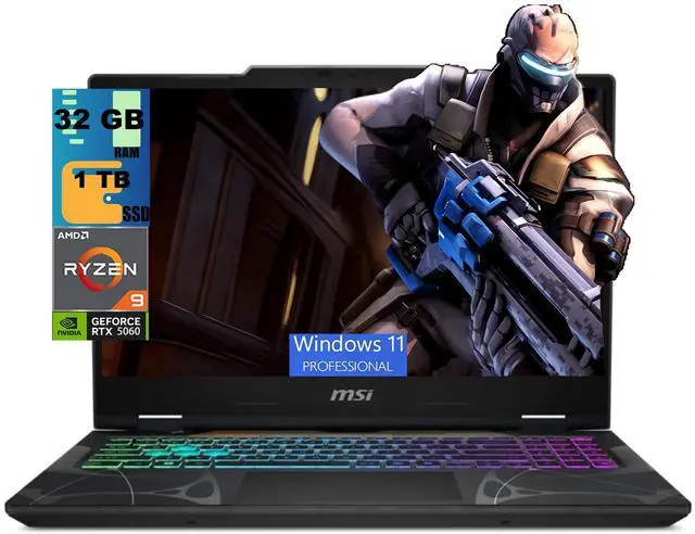 Main image of MSI Cyborg A15 Gaming Laptop, 15.6" FHD 144Hz, AMD Ryzen 9 270 8 Cores Processor, NVIDIA GeForce RTX 5060 8GB GDDR7, 32GB DDR5 1TB PCIe SSD, 4-Zone RGB Keyboard, Wi-Fi 6E, Windows 11 Pro