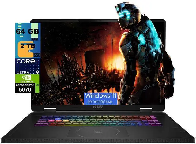 Main image of MSI Crosshair 18 Gaming Laptop, 18" QHD+ 240Hz, Intel Core Ultra 9 275HX 24-core Processor, NVIDIA RTX 5070 8GB GDDR7, 64GB DDR5 2TB PCIe SSD, Wi-Fi 6E + Bluetooth, Windows 11 Pro