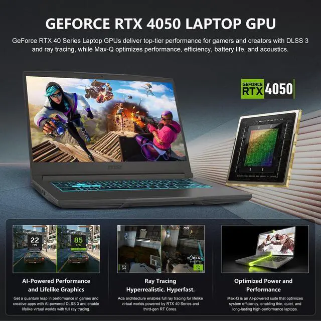Main image of MSI Thin 15 Gaming Laptop, 15.6" FHD 144Hz Display, Intel Core i7 13620H 10 Cores Processor, NVIDIA GeForce RTX 4050 6 GB, 32GB DDR5 2TB PCIe SSD, Wi-Fi 6E, Windows 11, Office 2021 License