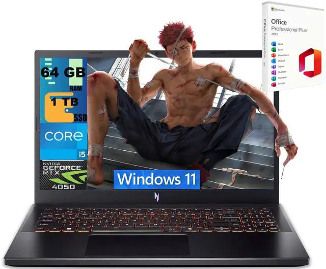 Main image of Acer Nitro V 15 Gaming Laptop, 15.6" FHD 165Hz Display, Intel Core i5-13420H 8 cores Processor, GeForce RTX 4050 6 GB, 64GB DDR5 1TB PCIe SSD, Wi-Fi 6 | Backlit KB, Windows 11, Office 2021 License
