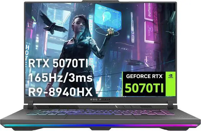 Alt view image 2 of 6 - ASUS ROG Strix G16 Gaming Laptop, 16" FHD 165Hz Display, AMD Ryzen 9 8940HX 16-core Processor, NVIDIA GeForce RTX 5070 Ti 12GB GDDR7, 32GB DDR5 1TB PCIe SSD, Wi-Fi 6E, Windows 11 Pro