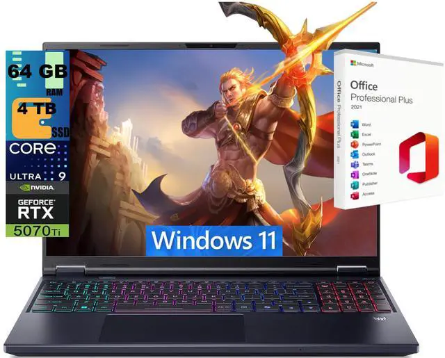 Main image of Acer Predator Helios Neo 16 AI Gaming Laptop, 16" WQXGA 240Hz, Intel 24-core Ultra 9 275HX Processor, GeForce RTX 5070 Ti 12GB Graphic, 64GB DDR5 4TB PCIe SSD, Windows 11, Office 2021 License