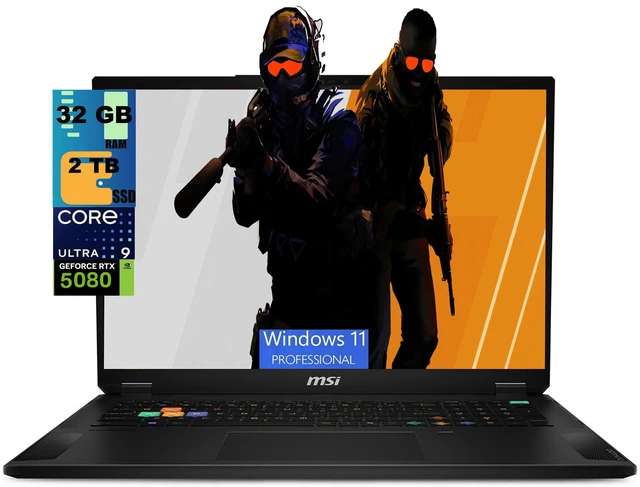 Alt view image 7 of 7 - MSI Stealth 18 Gaming Laptop, 18" 240Hz QHD+, Intel Core Ultra 9 275HX 24 Cores Processor, NVIDIA GeForce RTX 5080 16GB GDDR7, 32GB DDR5 2TB PCIe SSD, Wi-Fi 7, Windows 11 Pro
