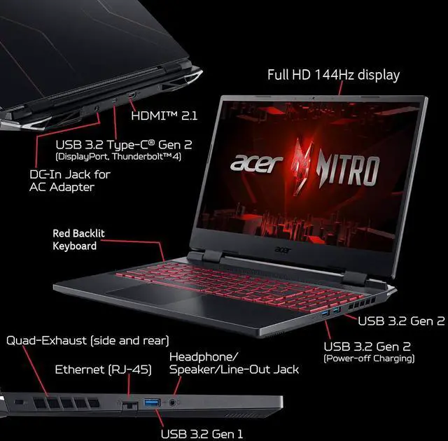 Alt view image 3 of 6 - Acer Nitro 5 15 Gaming Laptop, 15.6" FHD 144Hz Display, Intel Core i5-12500H 12-Core Processor, NVIDIA GeForce RTX 3050 Ti 4GB GDDR6, 32GB DDR5 1TB PCIe SSD, Killer Wi-Fi 6, Windows 11 Pro