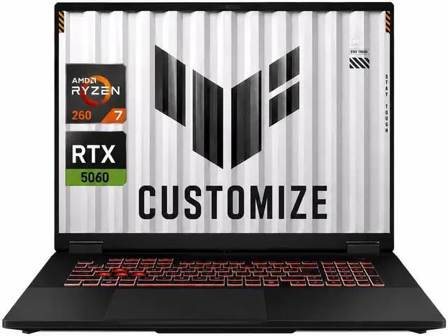 Alt view image 2 of 6 - ASUS TUF A18 Gaming Laptop, 18" WUXGA 144Hz, AMD 8-core Ryzen 7 260 Processor, NVIDIA GeForce RTX 5060 8GB GDDR7, 16GB DDR5 512GB PCIe SSD, Wi-Fi 6E, Windows 11, Office 2021 License