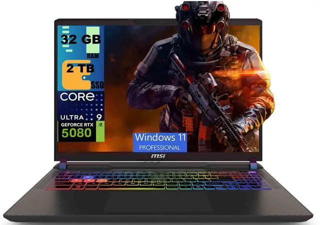 Main image of MSI Vector 16 Gaming Laptop, 16" QHD+ (2560 x 1600) 240Hz, Intel 24-core Ultra 9 275HX Processor, NVIDIA GeForce RTX 5080 16GB Graphics, 32GB DDR5 2TB PCIe SSD, Wi-Fi7, Windows 11 Pro
