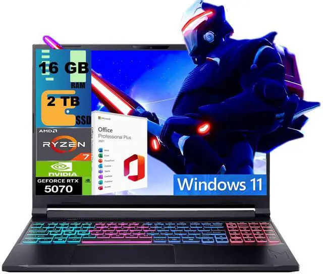 Main image of Acer Nitro V 16 Gaming Laptop, 16" WQXGA 180Hz Display, AMD 8-core Ryzen 7 260 Processor, NVIDIA GeForce RTX 5070 8GB GDDR7, 16GB DDR5 2TB PCIe SSD, Wi-Fi 6, Windows 11, Office 2021 License