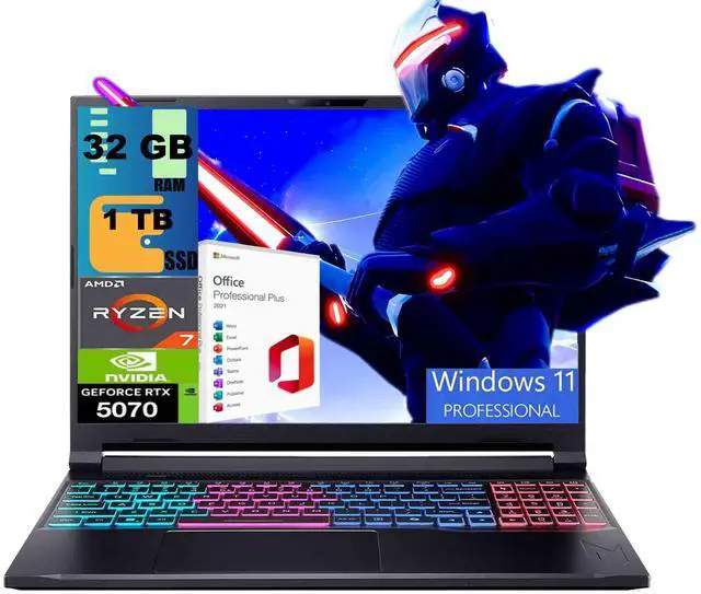 Main image of Acer Nitro V 16 Gaming Laptop, 16" WQXGA 180Hz Display, AMD 8-core Ryzen 7 260 Processor, NVIDIA GeForce RTX 5070 8GB GDDR7, 32GB DDR5 1TB PCIe SSD, Wi-Fi 6, Windows 11 Pro, Office 2021 License