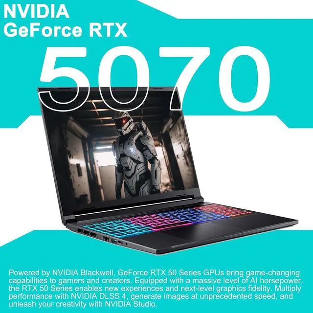 Alt view image 3 of 6 - Acer Nitro V 16 Gaming Laptop, 16" WQXGA (2560 x 1600) 180Hz Display, AMD 8-core Ryzen 7 260 Processor, NVIDIA GeForce RTX 5070 8GB GDDR7, 16GB DDR5 512GB PCIe SSD, Wi-Fi 6, Windows 11