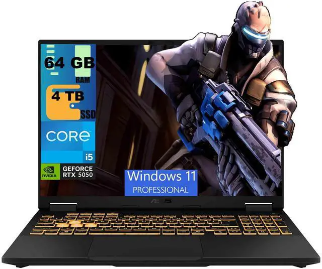 Main image of ASUS TUF F16 Gaming Laptop, 16" WUXGA 165Hz, Intel 10-core i5-13450HX Processor, NVIDIA GeForce RTX 5050 8GB GDDR7, 64GB DDR5 4TB PCIe SSD, RGB Backlit, Windows 11 Pro