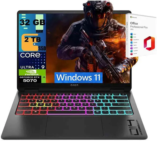 Main image of HP Omen Transcend 14 Gaming AI Laptop, 14" 3K (2880x1800) OLED 120Hz Display, Intel 16-core Ultra 9 285H Processor, RTX 5070 8GB Graphic, 32GB DDR5 2TB PCIe SSD, Windows 11, Office 2021 License