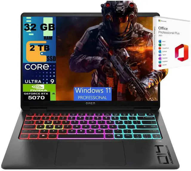 Main image of HP Omen Transcend 14 Gaming AI Laptop, 14" 3K (2880x1800) OLED 120Hz Display, Intel 16-core Ultra 9 285H Processor, RTX 5070 8GB Graphic, 32GB DDR5 2TB PCIe SSD, Windows 11 Pro, Office 2021 License