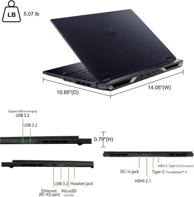 Alt view image 6 of 6 - Acer Predator Helios Neo 16S AI Gaming Laptop, 16" WQXGA 240Hz, Intel Core Ultra 9 275HX 24-Core Processor, NVIDIA GeForce RTX 5060 8 GB GDDR7, 32GB DDR5 1TB PCIe SSD, Wi-Fi 6E, Windows 11 Pro