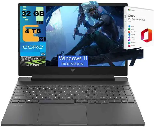 Main image of HP Victus 15 Gaming Laptop, 15.6" FHD (1920 x 1080) 144Hz, Intel 8-core i5-13420H Processor, NVIDIA GeForce RTX 4050 6GB graphics, 32GB DDR4 4TB PCIe SSD, Windows 11 Pro, Office 2021 License