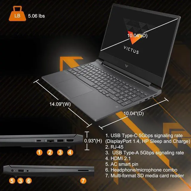 Alt view image 6 of 6 - HP Victus 15 Gaming Laptop, 15.6" FHD (1920 x 1080) 144Hz, Intel 8-core i5-13420H Processor, NVIDIA GeForce RTX 4050 6GB graphics, 32GB DDR4 512GB PCIe SSD, Windows 11, Office 2021 License