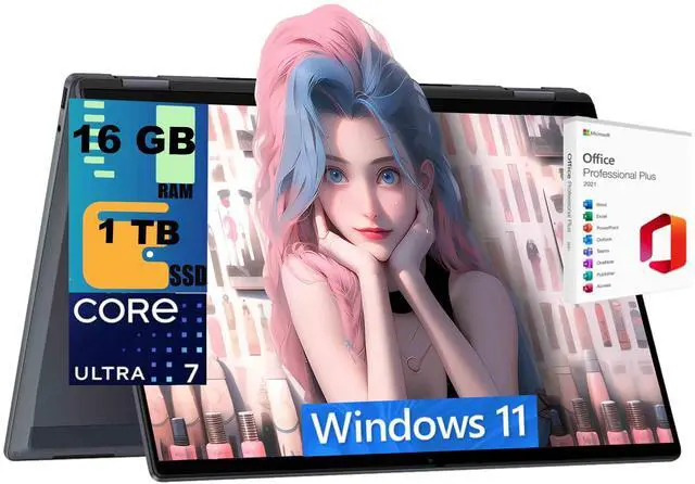 Main image of HP OmniBook X Flip 16 2-in-1 Laptop, 16" WUXGA (1920x1200) Touchscreen, Intel 8-core Ultra 7 256V Processor, Intel Arc 140V, 16GB DDR5 1TB PCIe SSD, Windows 11 Home, Office 2021 License