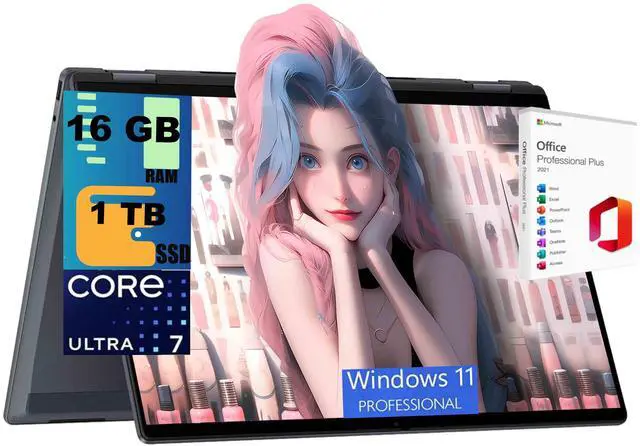 Main image of HP OmniBook X Flip 16 2-in-1 Laptop, 16" WUXGA (1920x1200) Touchscreen, Intel 8-core Ultra 7 256V Processor, Intel Arc 140V, 16GB DDR5 1TB PCIe SSD, Windows 11 Pro, Office 2021 License