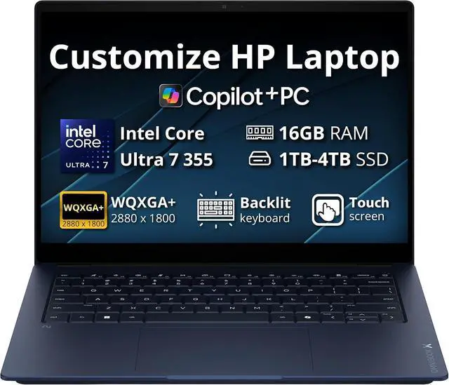 Alt view image 2 of 6 - HP OmniBook X 14 Laptop, 14" 3K (2880 x 1800) OLED 120Hz Touchscreen, Intel Octa-core Ultra 7 355 Processor, Intel Graphics, 16GB DDR4 512GB PCIe SSD, Wi-Fi 7, Windows 11 Home