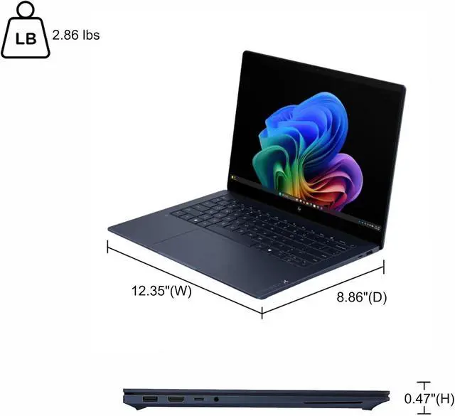 Alt view image 6 of 6 - HP OmniBook X 14 Laptop, 14" 3K (2880 x 1800) OLED 120Hz Touchscreen, Intel Octa-core Ultra 7 355 Processor, Intel Graphics, 16GB DDR4 512GB PCIe SSD, Wi-Fi 7, Windows 11 Home