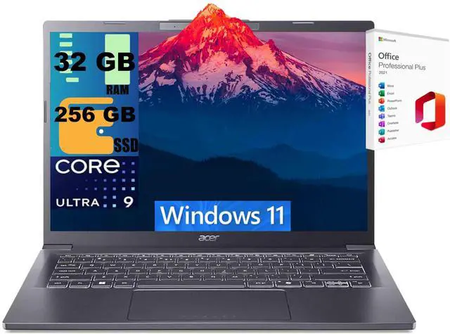Main image of Acer Aspire 14 AI Portable Laptop, 14" WUXGA Touchscreen, Intel Octa-core Ultra 9 288V Processor, Intel Arc 140V, 32 DDR4 256 PCIe SSD, Wi-Fi 6E, Windows 11 Home, Office 2021 License