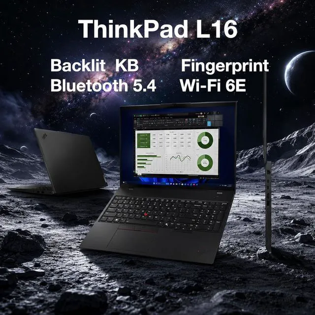 Alt view image 5 of 6 - Lenovo ThinkPad L16 Laptop, 16.0" WUXGA Display, Intel Core Ultra 7 155U 12-Cores Processor, Intel Graphics, 16GB DDR5 2TB PCIe SSD, Backlit KB, Fingerprint, Windows 11, Office 2021 License