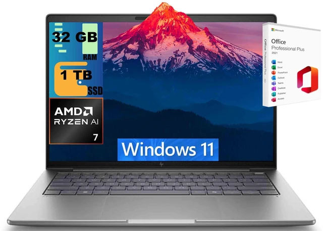 Main image of HP ZBook 8 14 Laptop, 14.0" WUXGA Touchscreen, AMD Ryzen AI 7 PRO 350 8-Cores Processor, AMD Radeon 860M Graphics, 32GB DDR5 1TB PCIe SSD, Backlit KB, Fingerprint, Windows 11, Office 2021 License