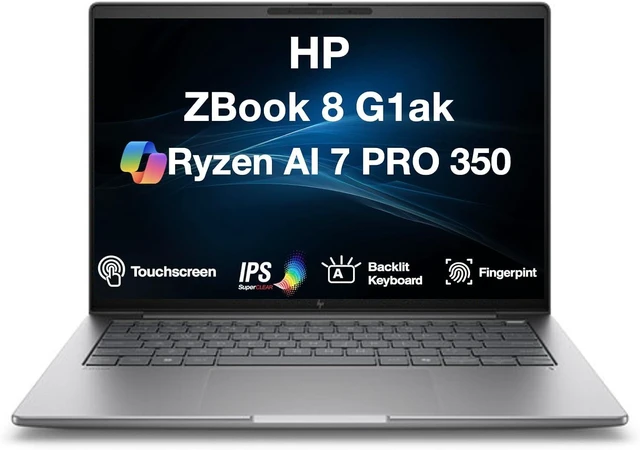 Alt view image 2 of 6 - HP ZBook 8 14 Laptop, 14.0" WUXGA Touchscreen, AMD Ryzen AI 7 PRO 350 8-Cores Processor, AMD Radeon 860M Graphics, 32GB DDR5 1TB PCIe SSD, Backlit KB, Fingerprint, Windows 11, Office 2021 License