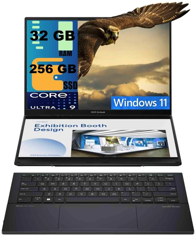 Main image of ASUS Zenbook Duo AI Powered 2-in-1 Laptop, 14.0" OLED WUXGA Touchscreen, Intel Ultra 9-285H 16-Cores Processor, Intel Arc 140V Graphics, 32 DDR5 256 PCIe SSD, Backlit KB, WiFi 7, Windows 11 Home