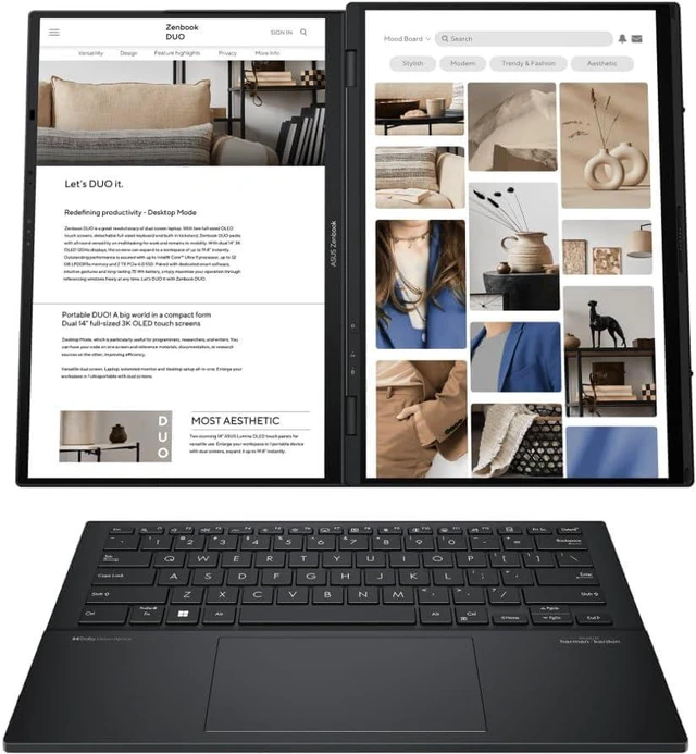 Alt view image 3 of 6 - ASUS Zenbook Duo AI Powered 2-in-1 Laptop, 14.0" OLED WUXGA Touchscreen, Intel Ultra 9-285H 16-Cores Processor, Intel Arc 140V Graphics, 32 DDR5 256 PCIe SSD, Backlit KB, WiFi 7, Windows 11 Pro