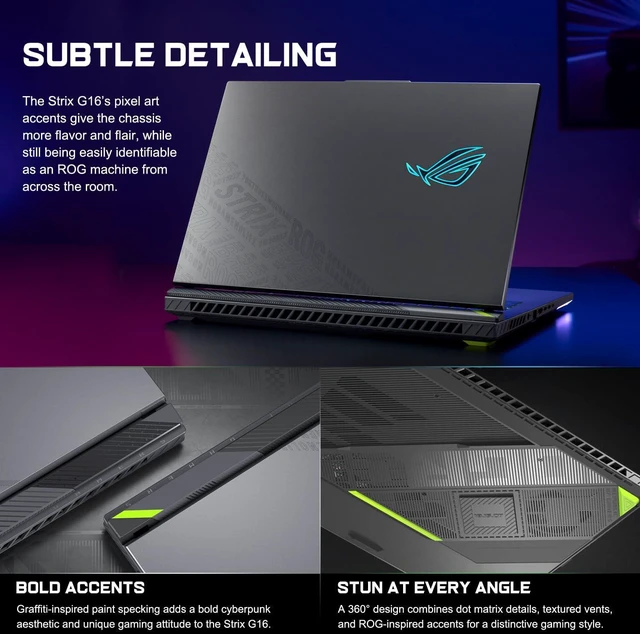 Alt view image 5 of 6 - ASUS ROG Strix G16 Gaming Laptop, 16" QHD+ (2560x1600) Display, AMD Ryzen 9 9955HX 16 Cores Processor, GeForce RTX 5070 8GB GDDR7, 64GB DDR5 1TB PCIe SSD, 4-Zone RGB Backlit KB, Windows 11 Pro