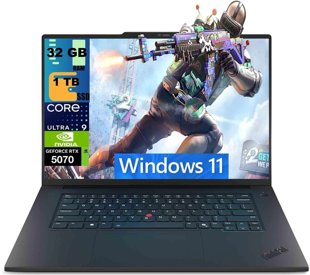 Main image of Lenovo ThinkPad T1g 16 Gaming Laptop, 16" 3.2K (3200 x 2000) Display, Intel Core Ultra 9 285H 16 Cores Processor, NVIDIA GeForce RTX 5070 8 GB GDDR7, 32GB DDR5 1TB PCIe SSD, Wi-Fi 7, Windows 11