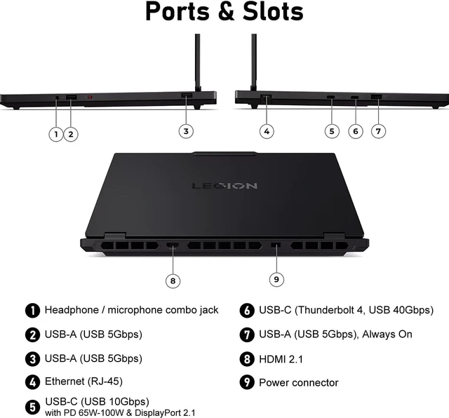 Alt view image 6 of 6 - Lenovo Legion 5 15 Gaming Laptop, 15.1" WQXGA (2560x1600) Display, Intel Core Ultra 7 255HX 20 cores Processor, NVIDIA GeForce RTX 5070 8GB GDDR7, 16GB DDR5 512GB PCIe SSD, Wi-Fi 7, Windows 11