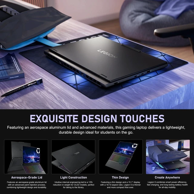 Alt view image 5 of 6 - Lenovo Legion 5 15 Gaming Laptop, 15.1" WQXGA (2560x1600) Display, Intel Core Ultra 7 255HX 20 cores Processor, NVIDIA GeForce RTX 5070 8GB GDDR7, 16GB DDR5 512GB PCIe SSD, Wi-Fi 7, Windows 11