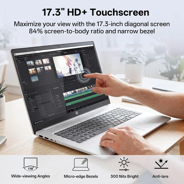 Alt view image 3 of 6 - HP 17 Laptop, 17.3" HD+ Touchscreen, Intel Core i5-1335U 10-core processor, Intel Iris Graphics, 64GB DDR4 1TB PCIe SSD, Wi-Fi 6, Webcam, Windows 11