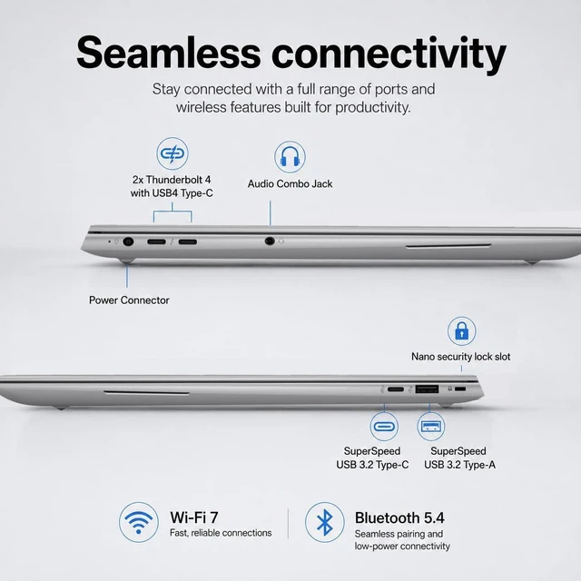 Alt view image 4 of 5 - HP ZBook G11 16 Laptop, 16" FHD+ (1920 x 1200) Display, Intel Core Ultra 7 165H 16 Cores Processor, NVIDIA RTX 1000 Ada, 32GB DDR5 1TB PCIe SSD, Backlit KB, FR,Wi-Fi 7, Windows 11 Pro
