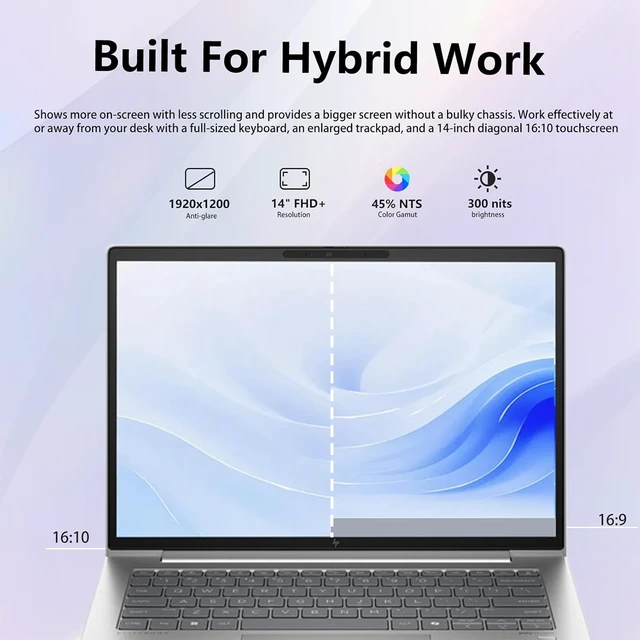 Alt view image 3 of 6 - HP Elitebook 640 14 Laptop, 14" FHD+ Touchscreen, Intel Core Ultra 7 165U 12 Cores Processor, Intel Graphics, 16GB DDR5 512GB PCIe SSD, Wi-Fi 6, Backlit KB, FR, Windows 11 Pro, Office 2021 License