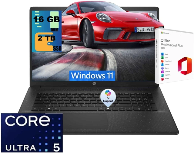 Main image of HP 17 Laptop, 17.3" HD+ (1600*900) Display, Intel Core Ultra 5 225U 12 cores Processor, Intel Graphics, 16GB DDR5 2TB PCIe SSD, Wi-Fi 6, Windows 11, Office 2021 License