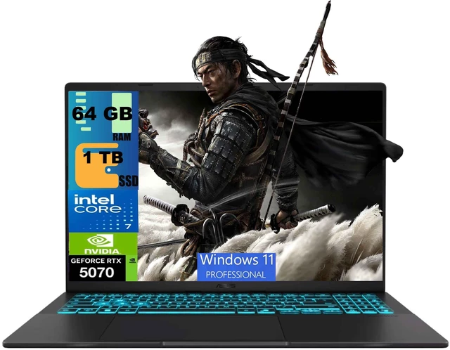 Main image of ASUS V16 Gaming Laptop, 16" WUXGA 144Hz, Intel Core 7 240H Processor, NVIDIA GeForce RTX 5070 8GB GDDR7, 64GB DDR5 1TB PCIe SSD, Wi-Fi 6 + Bluetooth 5.3, Windows 11 Pro