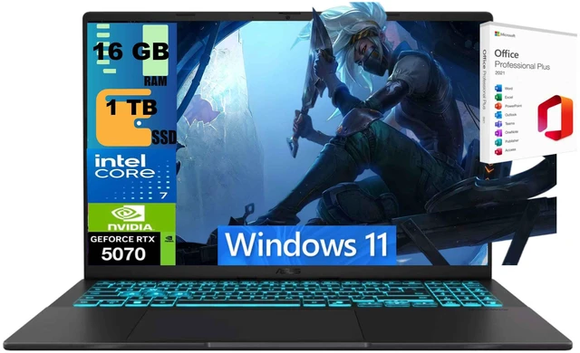 Main image of ASUS V16 Gaming Laptop, 16" WUXGA 144Hz, Intel Core 7 240H Processor, NVIDIA GeForce RTX 5070 8GB GDDR7, 16GB DDR5 1TB PCIe SSD, Wi-Fi 6 + Bluetooth 5.3, Windows 11, Office 2021 License