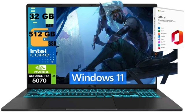 Main image of ASUS V16 Gaming Laptop, 16" WUXGA 144Hz, Intel Core 7 240H Processor, NVIDIA GeForce RTX 5070 8GB GDDR7, 32GB DDR5 512GB PCIe SSD, Wi-Fi 6 + Bluetooth 5.3, Windows 11, Office 2021 License