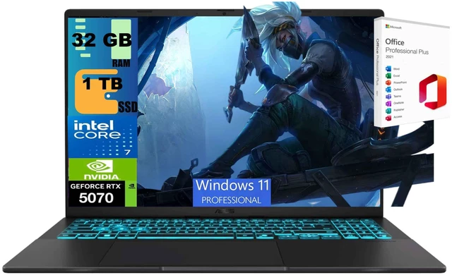 Main image of ASUS V16 Gaming Laptop, 16" WUXGA 144Hz, Intel Core 7 240H Processor, NVIDIA GeForce RTX 5070 8GB GDDR7, 32GB DDR5 1TB PCIe SSD, Wi-Fi 6 + Bluetooth 5.3, Windows 11 Pro, Office 2021 License