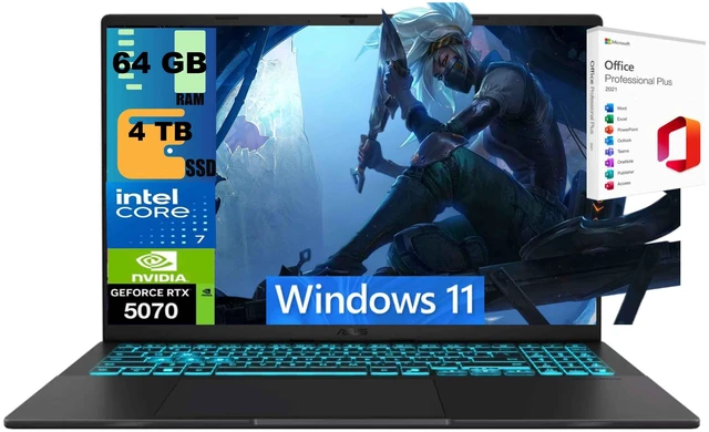 Main image of ASUS V16 Gaming Laptop, 16" WUXGA 144Hz, Intel Core 7 240H Processor, NVIDIA GeForce RTX 5070 8GB GDDR7, 64GB DDR5 4TB PCIe SSD, Wi-Fi 6 + Bluetooth 5.3, Windows 11, Office 2021 License